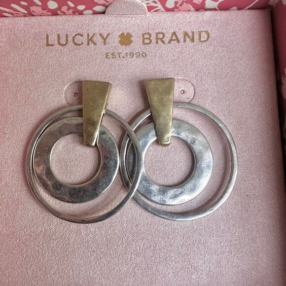 Lucky Brand Mixed Metal Geometric Hoop Earrings - Picture 1 of 9